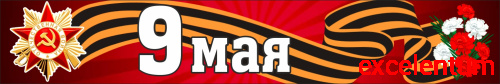 Баннер 9 МАЯ (Георгиевская лента и гвоздики), 3*0,5м