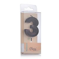 Свеча Цифра, 3 Грани, Черный, Металлик, 4,2*6 + 4,5 см, 1 шт. с держателем