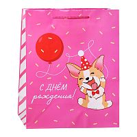 Пакет подарочный с глянцевой ламинацией 26x33x14 см (L) Праздничный корги, 157 г