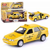 Машина металл Lada -2114 "Samara" Такси, 12 см, (откр. двери, баг,) инерц., в коробке