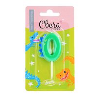 Свеча Цифра, 0 Динозаврик, 3,5*4,5 + 2,5 см, 1 шт. с держателем