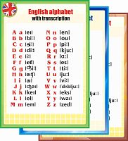 Стенд для школы ENGLISH ALPHABET. WITH TRANSCRIPTION - АНГЛИЙСКИЙ АЛФАВИТ С ТРАНСКРИПЦИЕЙ, 0,7*1м