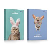 Тетрадь 120л. клетка "Кот и пес" со сменным блоком, матовая ламинация, на кольцах