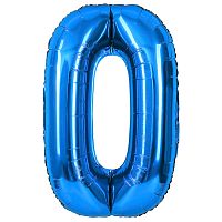 Шар (40''/102 см) Цифра, 0, Синий, Металлик, 1 шт. в уп.