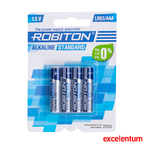 Батарейки алкалиновые ROBITON STANDARD LR03 BL4