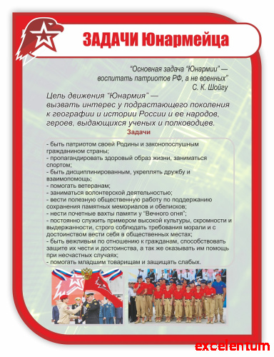 Стенд для школы ЗАДАЧИ ЮНАРМЕЙЦА, 0,75*1м фото 3