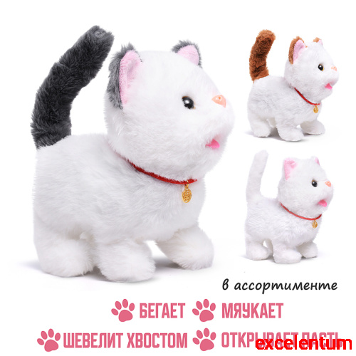 Кот "Барсик" (бегает, издаёт звук, виляет хвостом, открывает пасть), в пакете Кот "Барсик" (бегает, издаёт звук, виляет хвостом, открывает пасть), в пакете