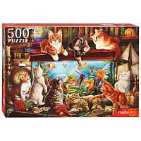 Пазлы 500 "Кошки у большого аквариума"