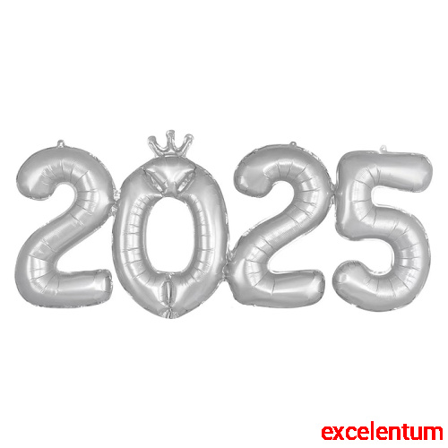Шар с клапаном (17''/43 см) Мини-цифра, 2025, Серебро, 1 шт. в уп.
