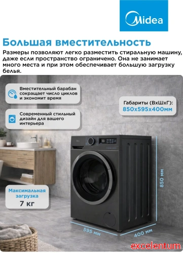 Стиральная машина Midea MF01712BS40/T фото 3 Стиральная машина Midea MF01712BS40/T фото 3