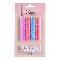 Свечи Нежный микс, Макарунс, 0,8*8 см, 8 шт. с держателем