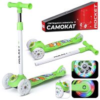 Самокат трёхколёсный ROCKET колёса световые PU, цвет салатовый