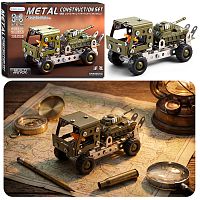 Конструктор "Военная машина с танком" (129 дет.) металл, в коробке