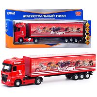 Машина металл KAMAZ Тягач с полуприцепом 37 см, (двери, свет-звук) инерц, в коробке