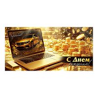 Конверт для денег "С Днем рождения!" (ноутбук, золотые монеты)
