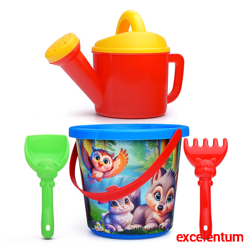 Набор №110 (Ведро №8 (0.85л.) "Лесная полянка"+ лейка+лопатка 13 см + грабли 13 см)