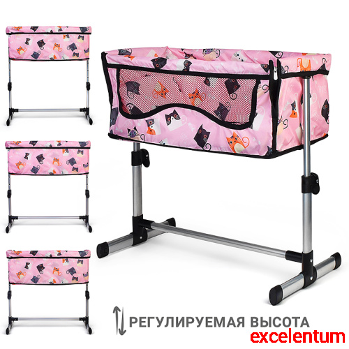 Кроватка кукольная металлическая, принт коты Кроватка кукольная металлическая, принт коты