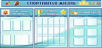Комплект стендов для школы СПОРТИВНАЯ ЖИЗНЬ (Голубой фон), 3,06*1,45м
