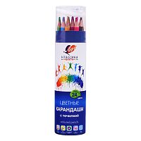 Карандаши цветные шестигранные 24 цв. "Классика цвета" (деревянные) в тубусе с точилкой