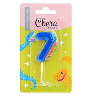 Свеча Цифра, 7 Динозаврик, 3,5*4,5 + 2,5 см, 1 шт. с держателем