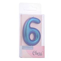 Свеча Цифра, 6, Фантом, Хамелеон, 4*6 + 2,5 см, 1 шт. с держателем