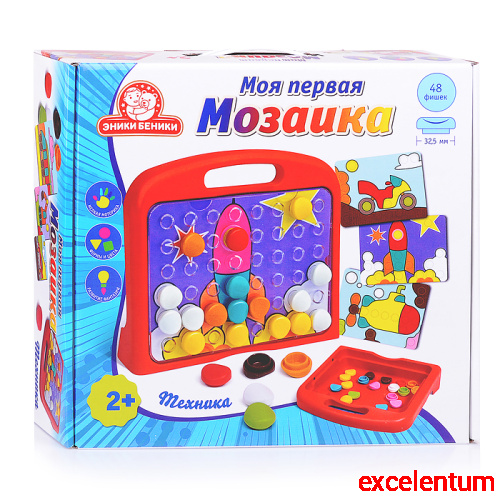 Моя первая мозаика "Техника" (48 фишек, 8 карточек, поле, чемодан)