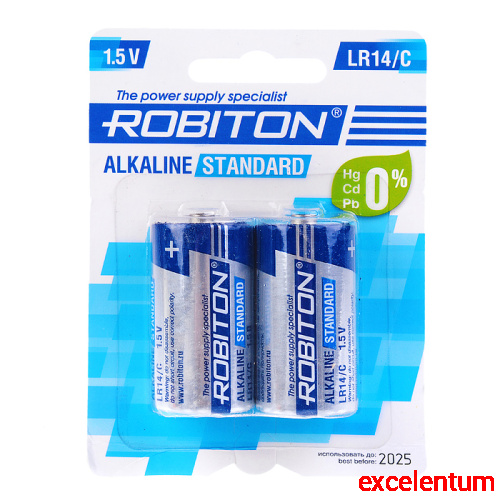 Батарейки алкалиновые ROBITON STANDARD LR14 BL2, в блист. 2 шт