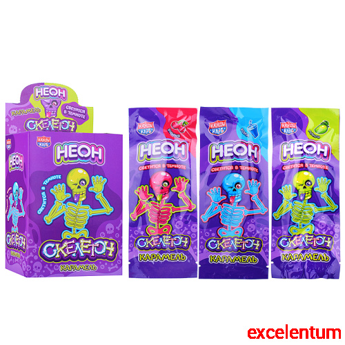 Карамель на неоновой палочке "Неон Скелетон" 10г (30шт)