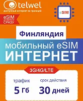 Карта eSIM Telwel Travel пакет Финляндия 5Гб 30 дней