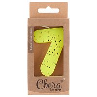 Свеча Цифра, 7 ЭКО, Неон, Желтый, с блестками, 4*6 + 3 см, 1 шт. с держателем