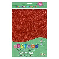 Картон цветной 4 л., 4 цв. с пайетками "Битое стекло"