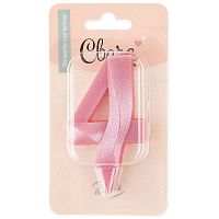 Свеча Цифра, 4 Грани, Розовый, 7 см, 1 шт.