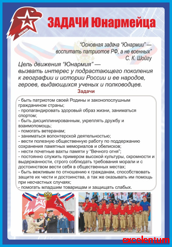 Стенд для школы ЗАДАЧИ ЮНАРМЕЙЦА, 0,7*1м