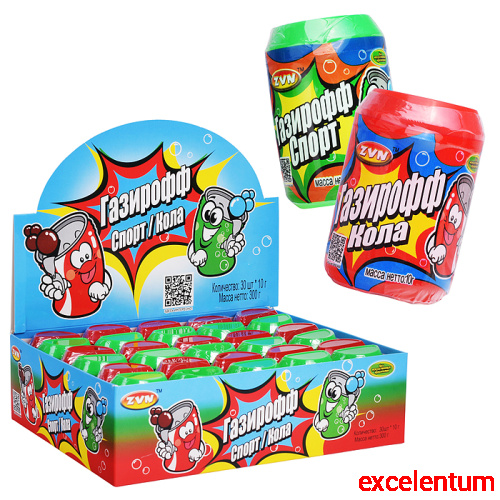 Конфета "Газирофф" со вкусом лимона, со вкусом колы 10г*30шт Конфета "Газирофф" со вкусом лимона, со вкусом колы 10г*30шт